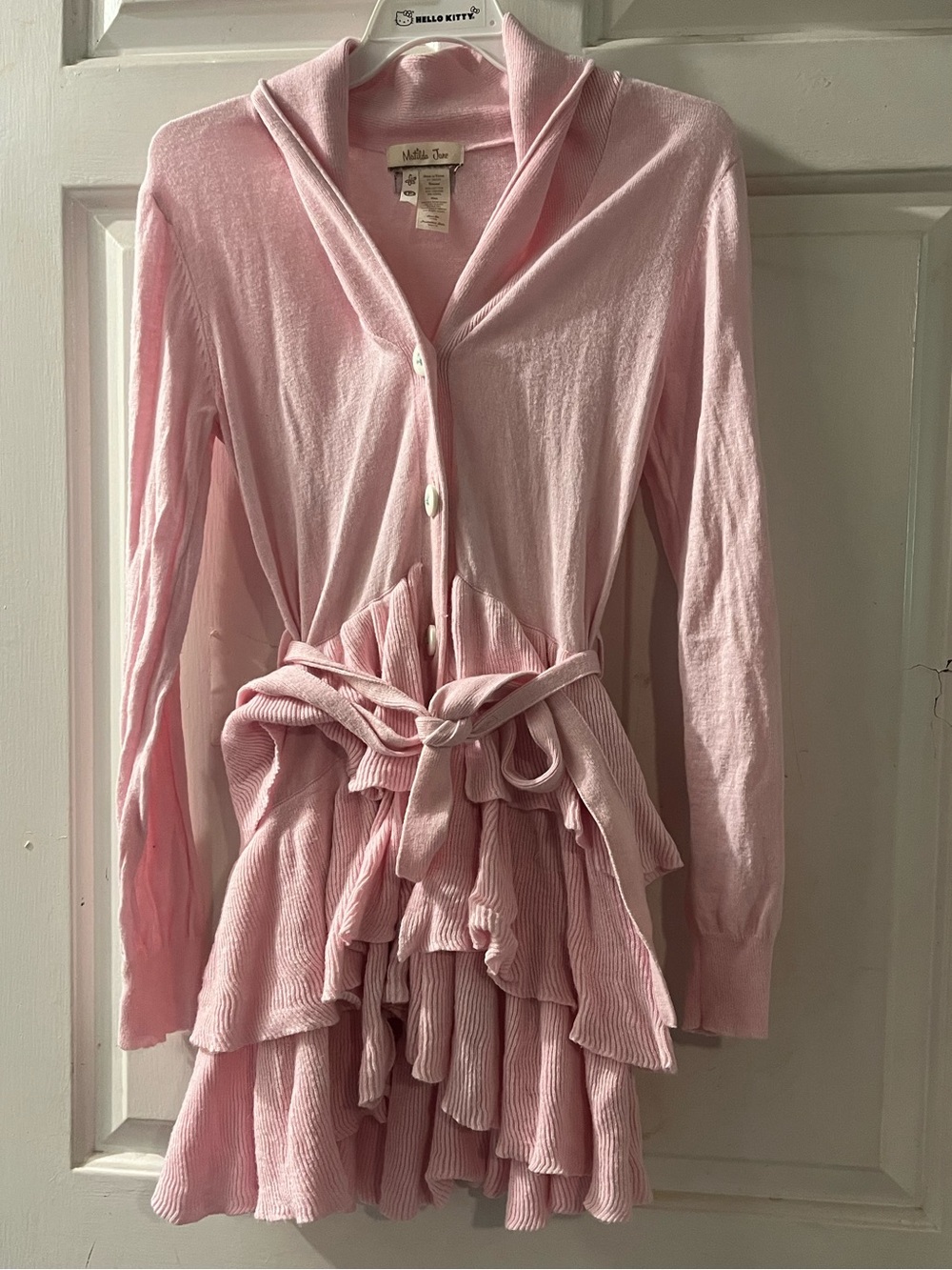 Matilda Jane Light Pink Ruffle Tie-Waist Hooded Cardigan